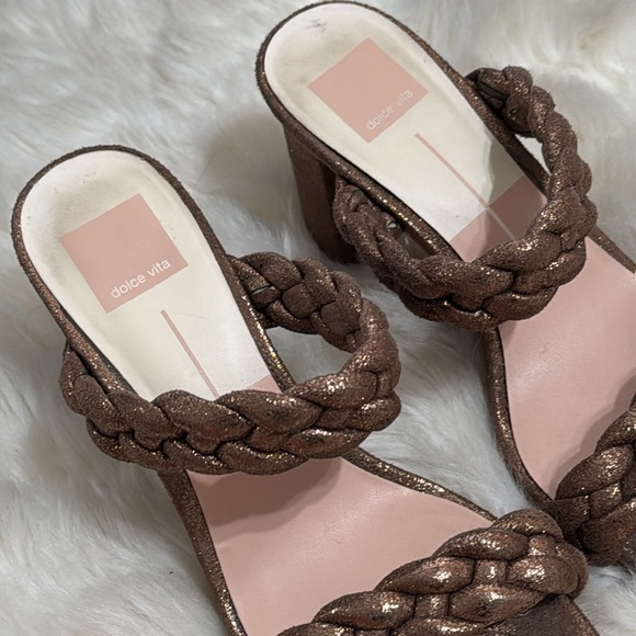 DOLCE VITA Paily Heels sz 8.5‎ 8 1/2 Copper Brown Shimmer Metallic Sandals Shoes - Picture 3 of 8